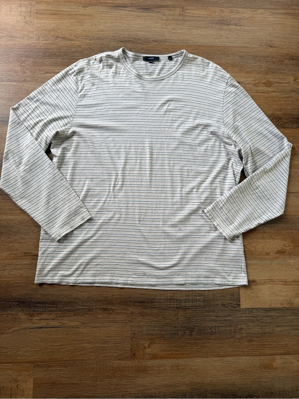 Vince Long-Sleeve Striped Crew Neck Shirt - Cream and Light Gray Men’s XXL/TTG